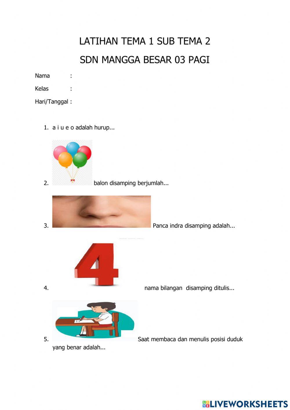 Ulangan tema 1 Free Interactive Worksheets 1201207