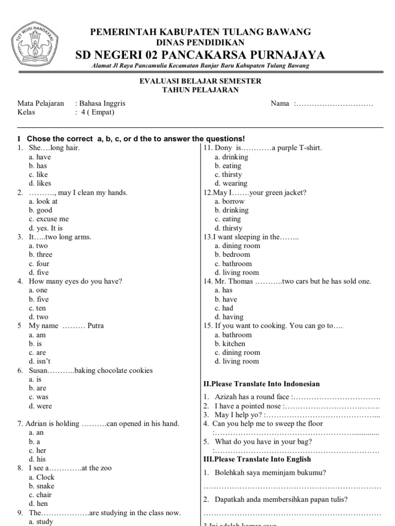 5 Rahasia Latihan Soal Bahasa Inggris Kelas 4 Semester 2 PDF Agar Nilai Ujian Maksimal