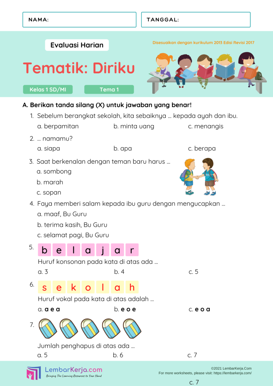 50 Contoh Soal UTS Tema 1 Kelas 1 Semester 1 Terbaru yang Sering Muncul Saat Ujian