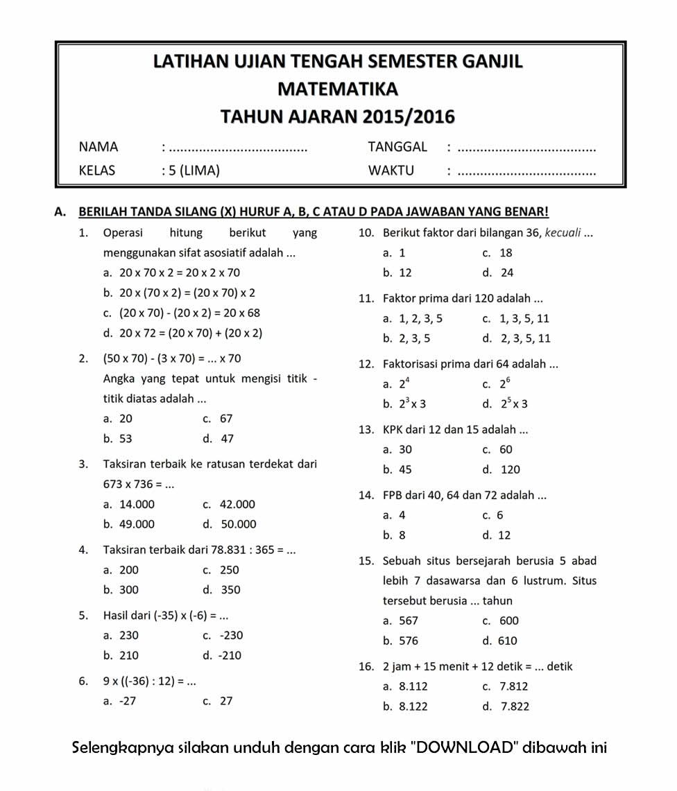 Matematika Kelas 3 MI Semester 2