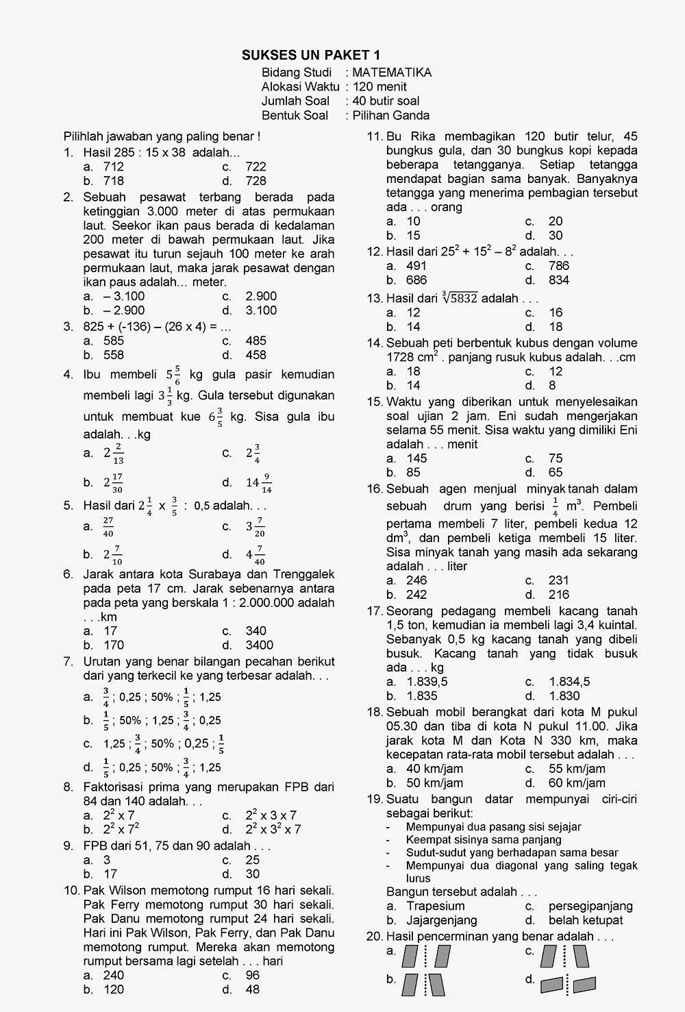 Bocoran Rahasia Nilai Sempurna 7 Latihan Soal PAS Matematika Kelas 6 Semester 1 2021