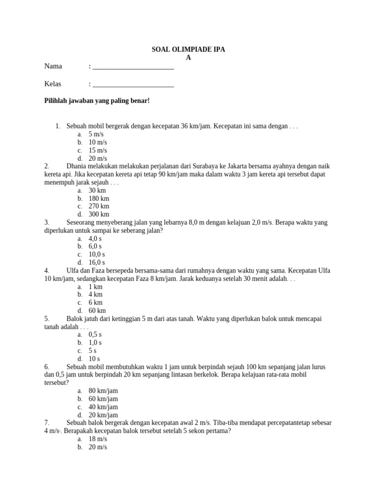 soal olimpiade ipa sd kelas 4 dan pembahasannya pdf