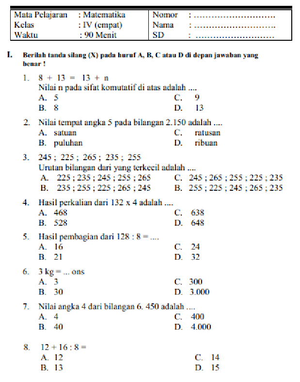 Soal Uts Matematika Kelas 3 Semester 1 Kurikulum 2013 Dalchaebi
