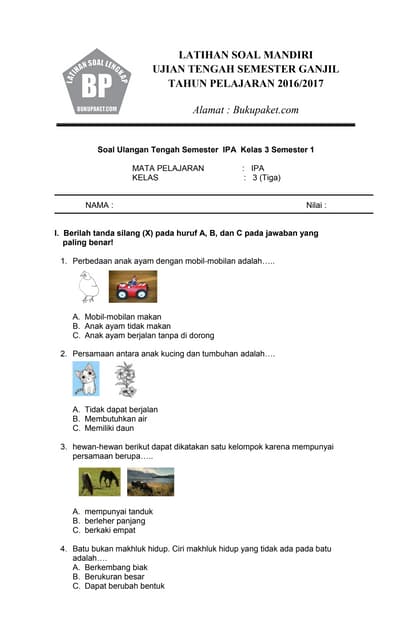 5 Soal UTS Kelas 3 Semester 1 Tema 1 Versi Bimbel Brilian yang Wajib Dikuasai