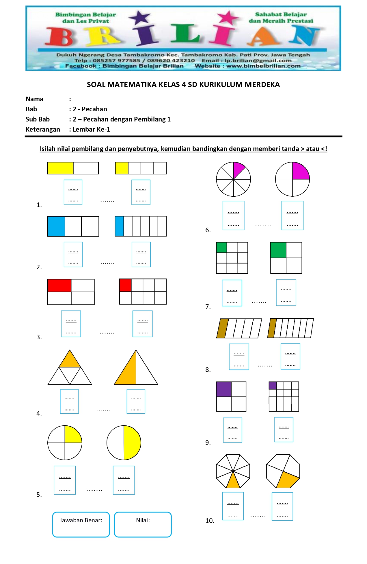 7 Lembar Soal Matematika Kelas 4 Semester 1 PDF Siap Cetak – Bimbel Brilian!