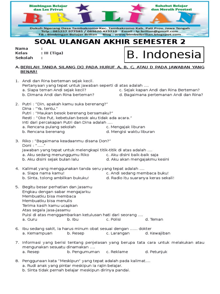 Menguasai Bahasa Indonesia di Kelas 3 SD Panduan Lengkap Soal dan