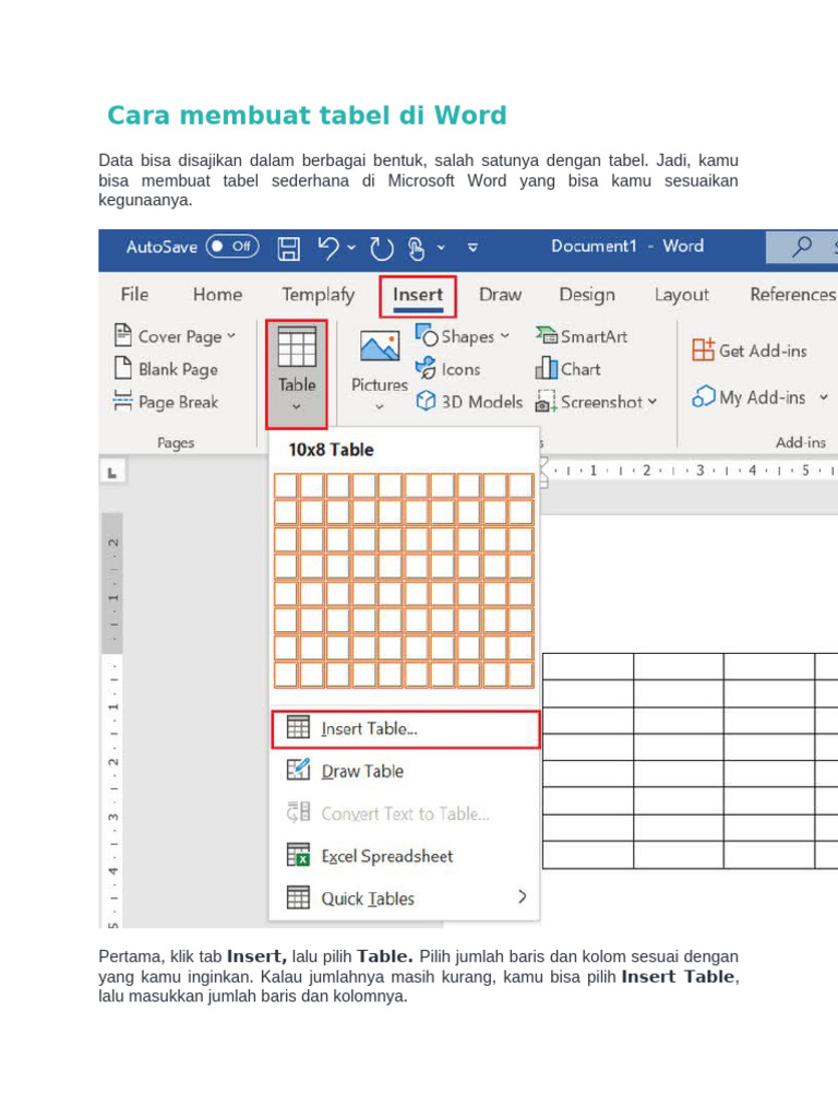 Cara Membuat Tabel dan Format di Word PDF Cara Membuat Tabel dan Format di Word PDF