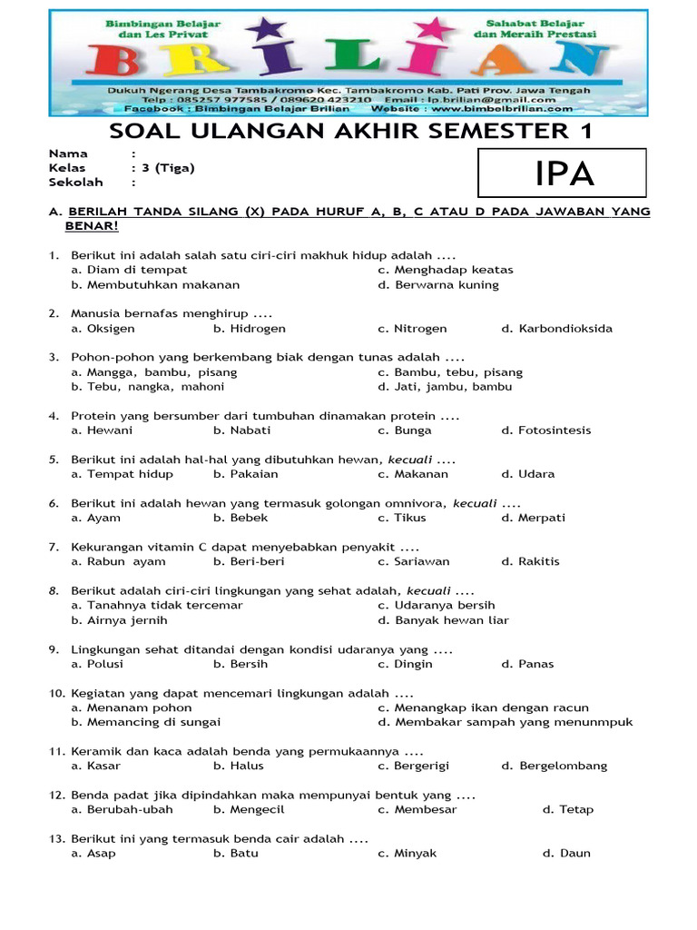 5 Contoh Soal IPA UKK Kelas 3 SD yang Wajib Dikuasai Sebelum Ujian 2026