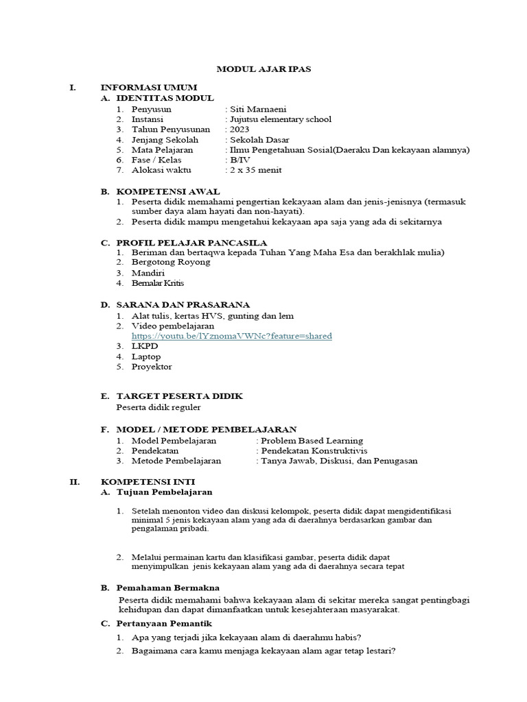 Modul Ajar IPS Kekayaan Alam SD PDF Modul Ajar IPS Kekayaan Alam SD PDF