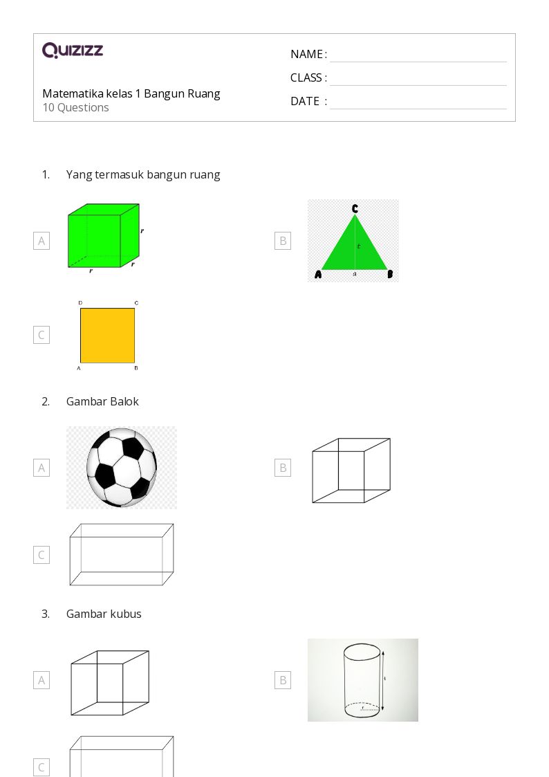 50 lembar kerja Kerucut untuk Kelas 1 di Quizizz Gratis Dapat Dicetak