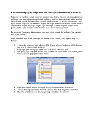 Cara membuat nomor halaman berbeda pada word DOCX