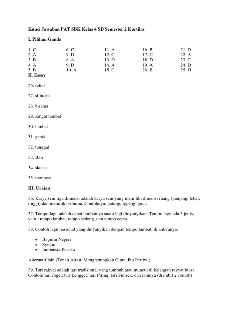 Kunci Jawaban PAT SBK Kelas 4 SD Semester 2 Kurtilas PDF Kunci Jawaban PAT SBK Kelas 4 SD Semester 2 Kurtilas PDF