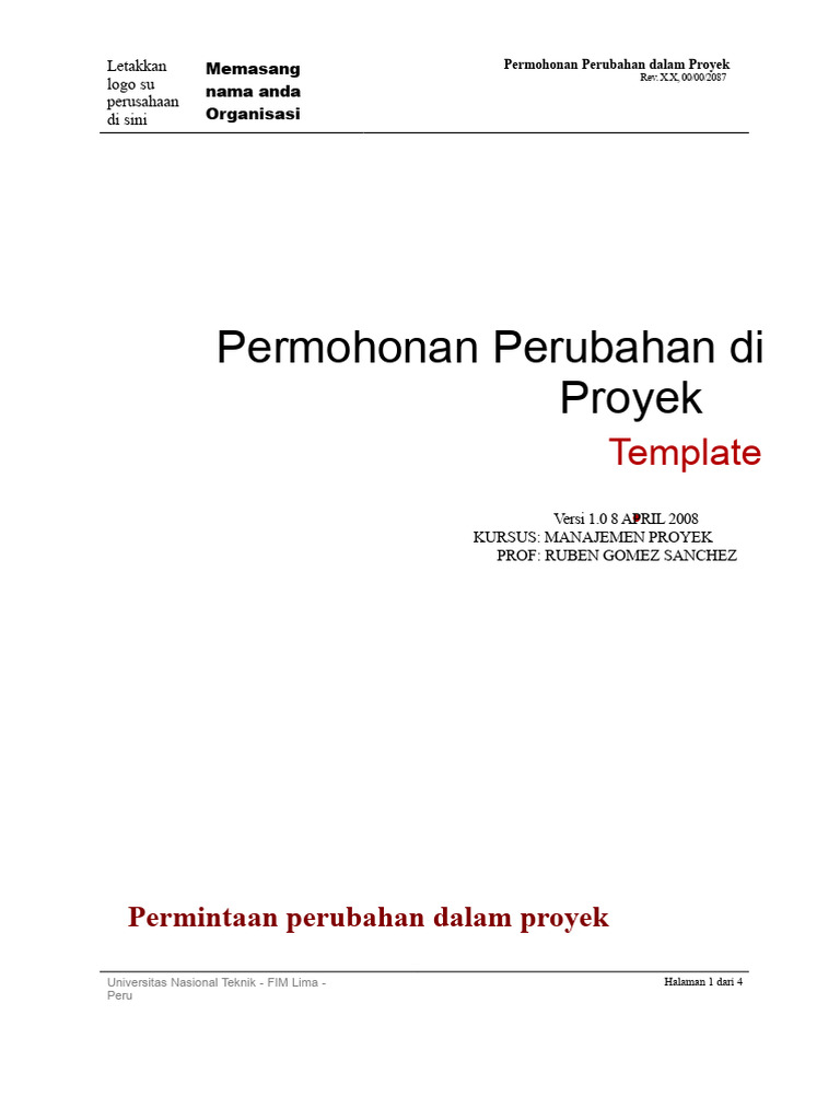Permohonan Perubahan Proyek Manajemen PDF Permohonan Perubahan Proyek Manajemen PDF