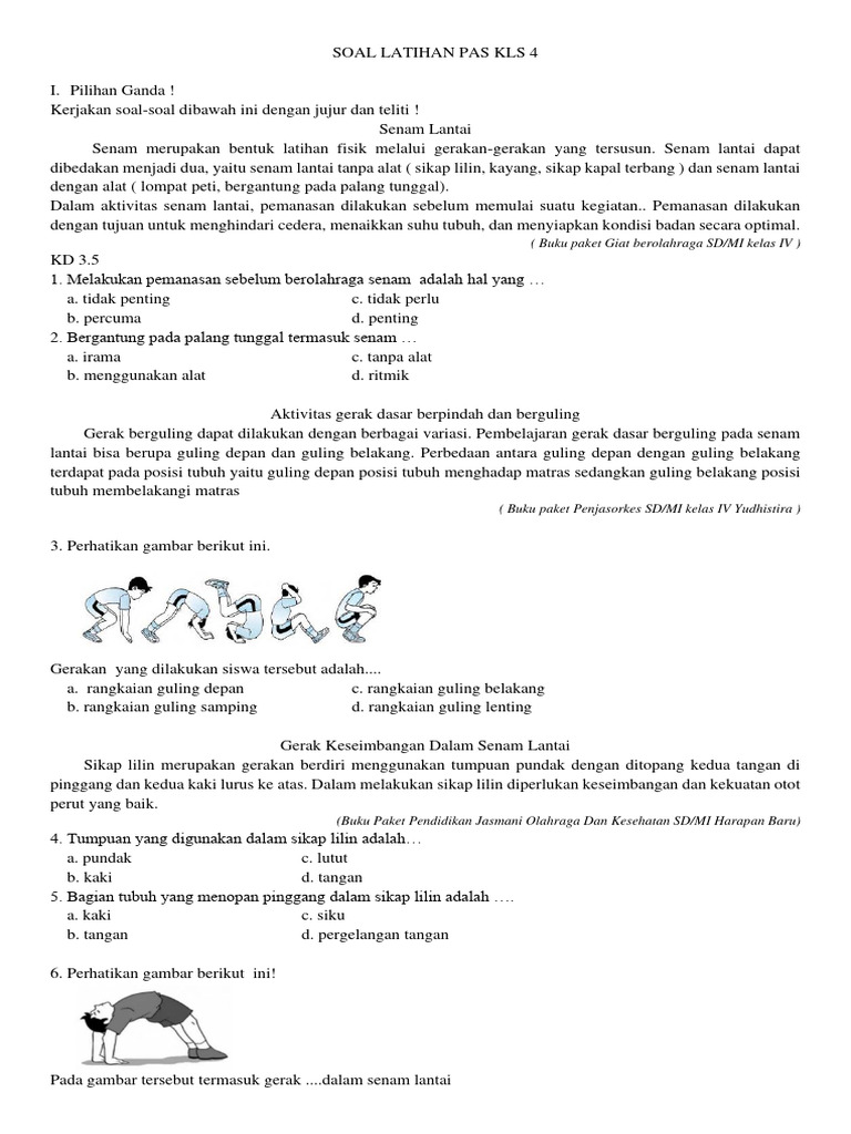 Soal Latihan PJOK Kelas 4 Semester 2 PDF Soal Latihan PJOK Kelas 4 Semester 2 PDF