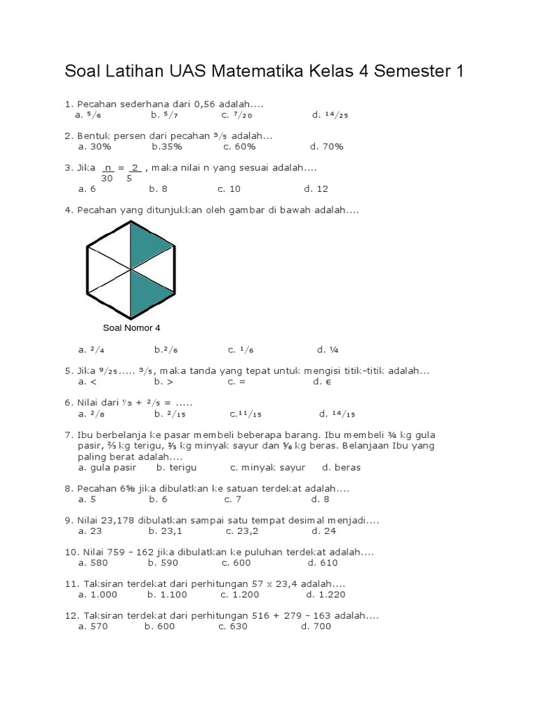 7 Rahasia Latihan Soal Pas Semester 1 Kelas 4 K13 Matematika yang Wajib Diketahui