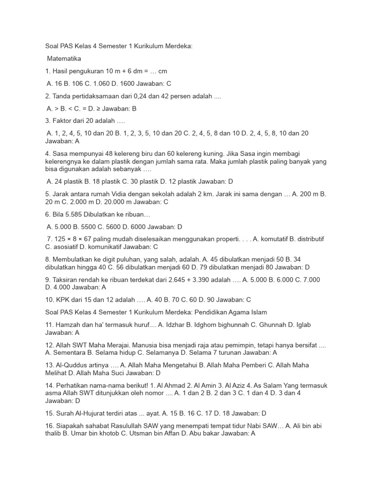 Soal PAS Kelas 4 Semester 1 Merdeka PDF Metode Bahan Ajar Seni Soal PAS Kelas 4 Semester 1 Merdeka PDF Metode Bahan Ajar Seni