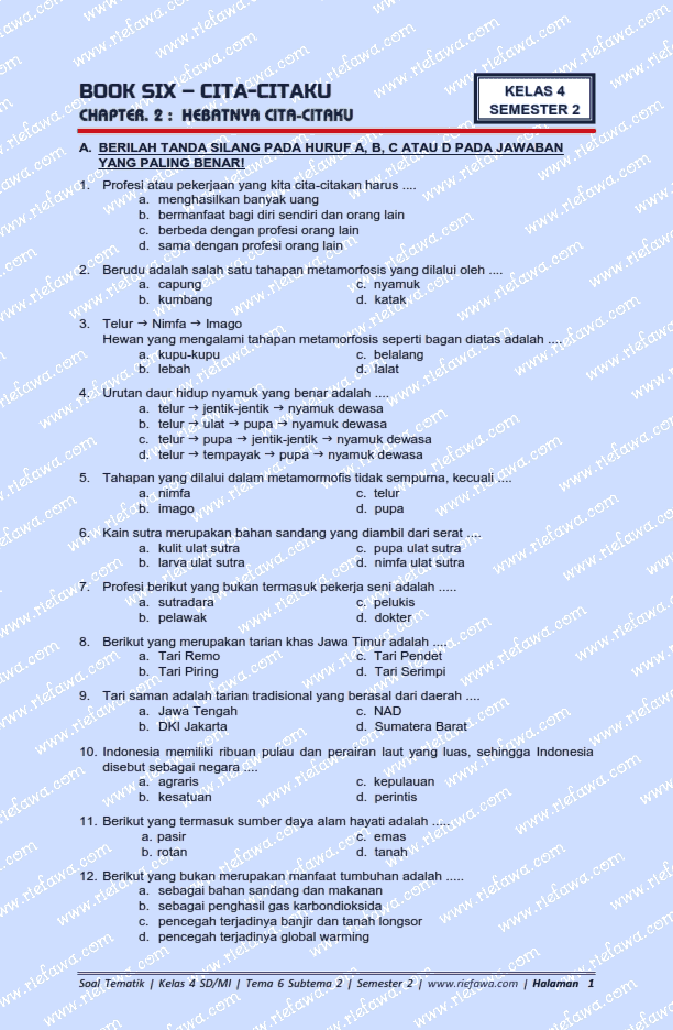 Soal Soal Pat Tematik Kelas 4 Semester 2 Tema 6 - Materi Belajar Soal Soal Pat Tematik Kelas 4 Semester 2 Tema 6 - Materi Belajar