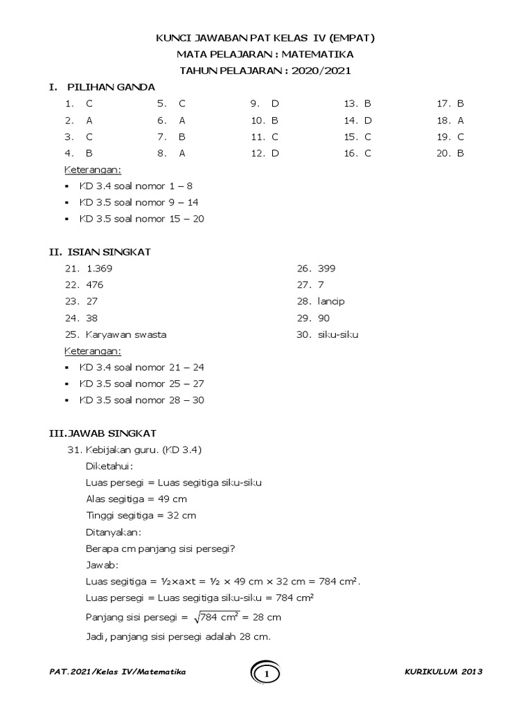 Kunci Jawaban PAT Kelas IV Matematika PDF Metode Bahan Ajar Kunci Jawaban PAT Kelas IV Matematika PDF Metode Bahan Ajar