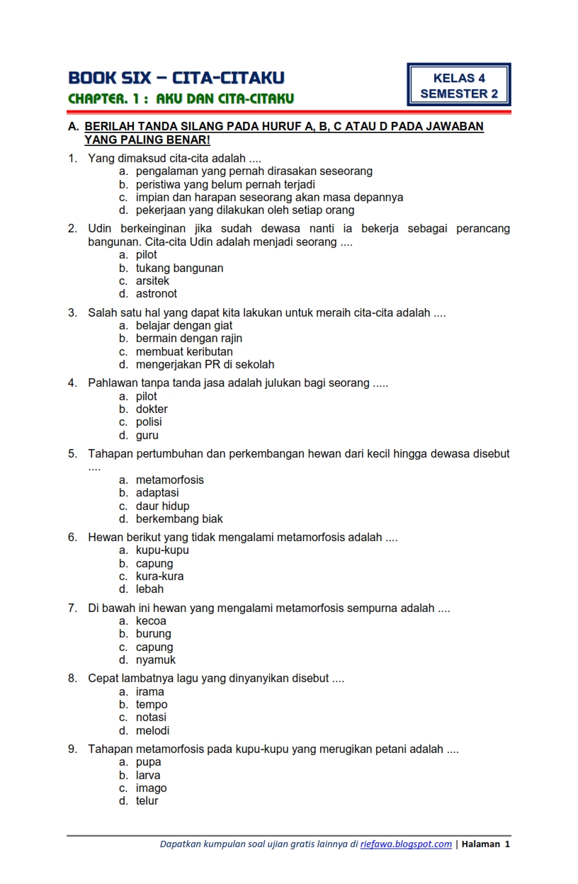 Soal Soal Pat Tematik Kelas 4 Semester 2 Tema 6 - Materi Belajar Soal Soal Pat Tematik Kelas 4 Semester 2 Tema 6 - Materi Belajar