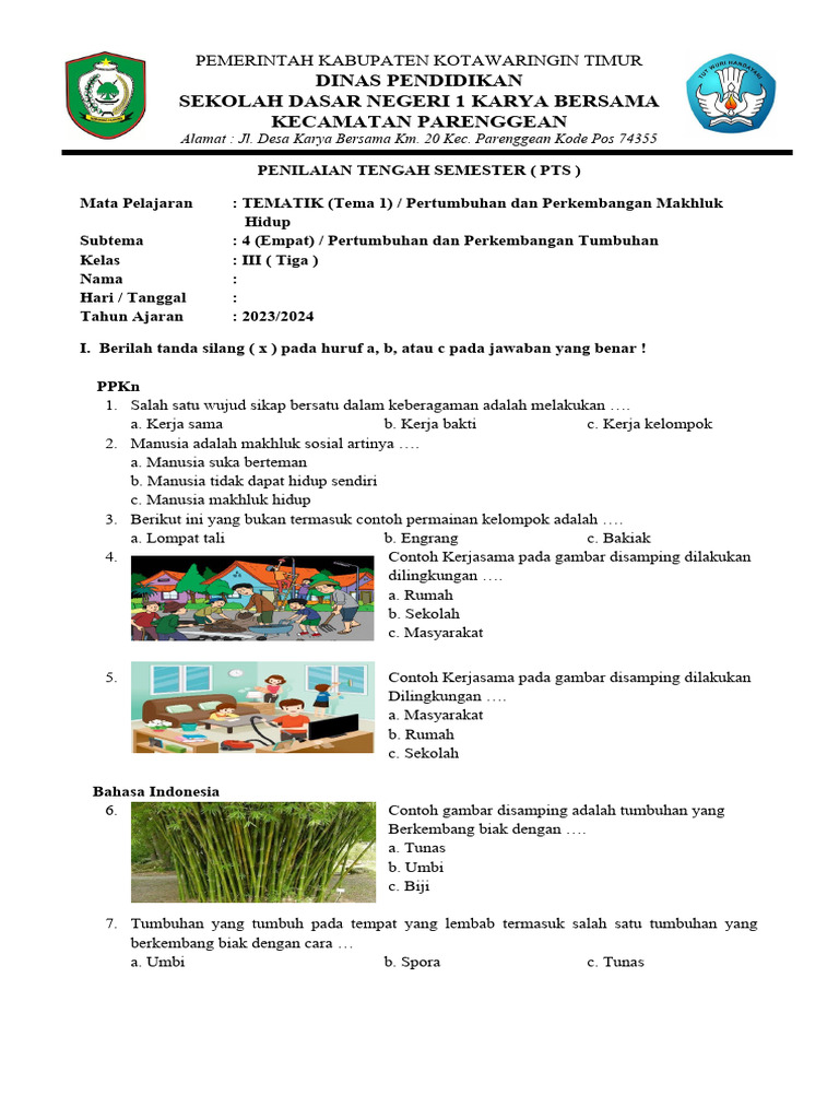 Soal PTS Tema 1 Kelas 3 SD PDF Soal PTS Tema 1 Kelas 3 SD PDF