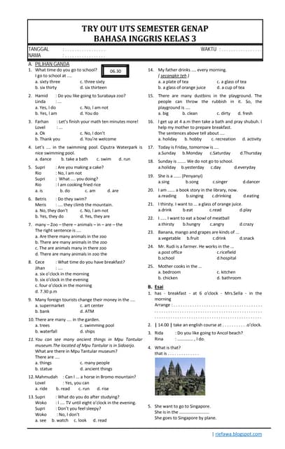 Rahasia Nilai Sempurna dengan Latihan Soal Soal UAS Bahasa Inggris Kelas 3 SD Semester 2 Rahasia Nilai Sempurna dengan Latihan Soal Soal UAS Bahasa Inggris Kelas 3 SD Semester 2