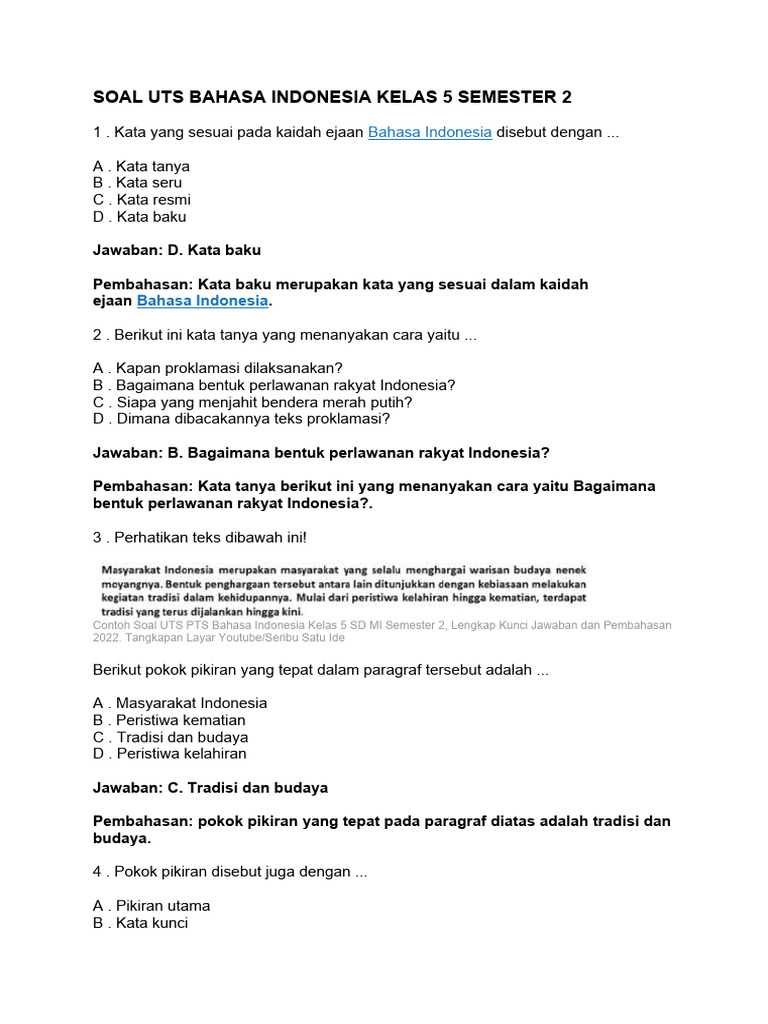 Rahasia Skor Sempurna Kerjakan Soal B.Indo Kelas 5 SD Semester 2 KTSP UTS Terbaru Rahasia Skor Sempurna Kerjakan Soal B.Indo Kelas 5 SD Semester 2 KTSP UTS Terbaru