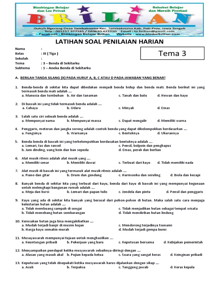 Wajib Tahu! Kumpulan soal soal tematik kelas 3 revisi 2018 untuk persiapan ujian terbaru