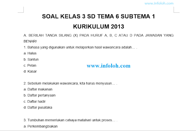 Wajib Tahu! Kumpulan soal soal tematik kelas 3 sd kurikulum 2013 Paling Akurat