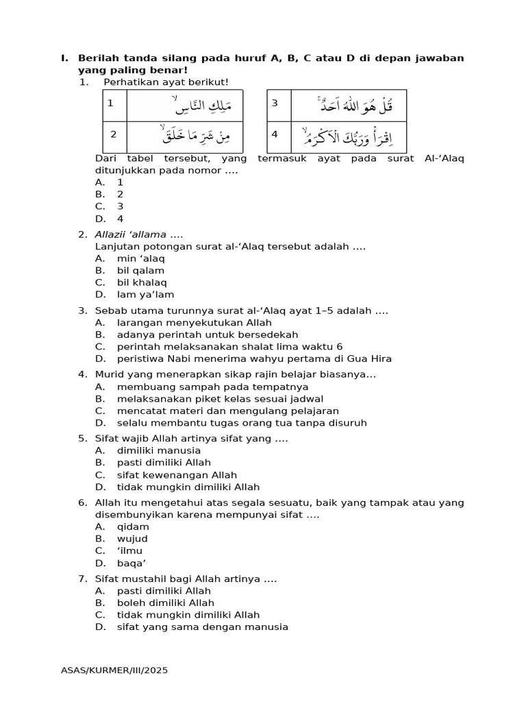 Wajib Tahu! Kumpulan soal soal uas agama islam kelas 3 sd semester 1 Paling Akurat Wajib Tahu! Kumpulan soal soal uas agama islam kelas 3 sd semester 1 Paling Akurat